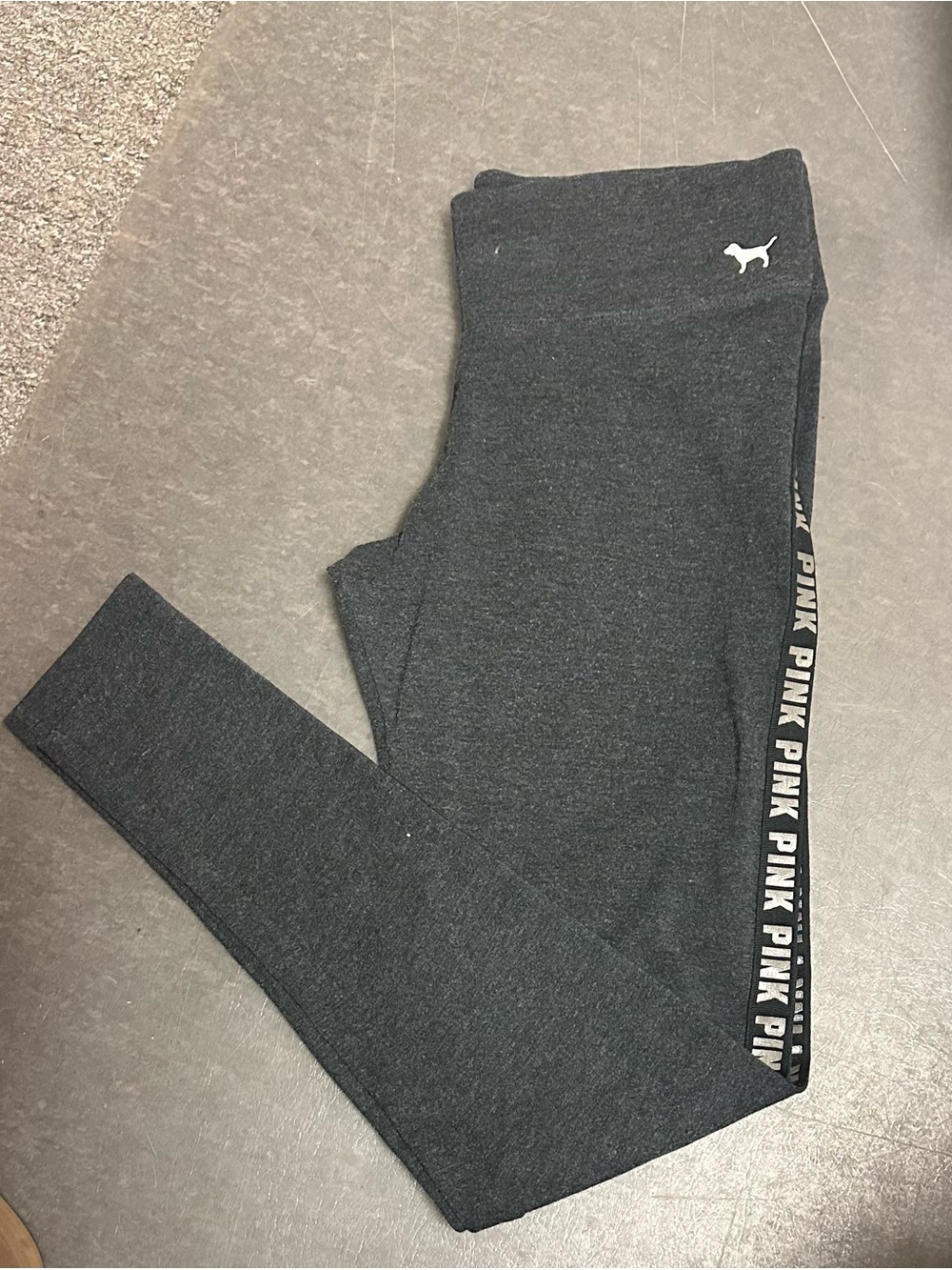 PINK Victoria's Secret Charcoal Gray Logo Side-Strip Yoga Leggings